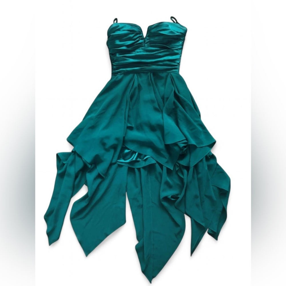 Vintage Y2k Jump Apparel teal aqua high low handkerchief hem strapless dress